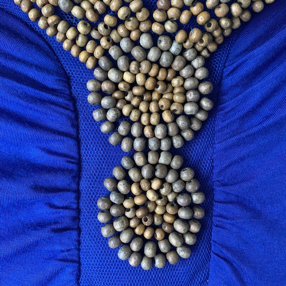Design History Royal Blue Strapless Maxi Dress Wood Beaded Neckline Size Missy M - Picture 11 of 14